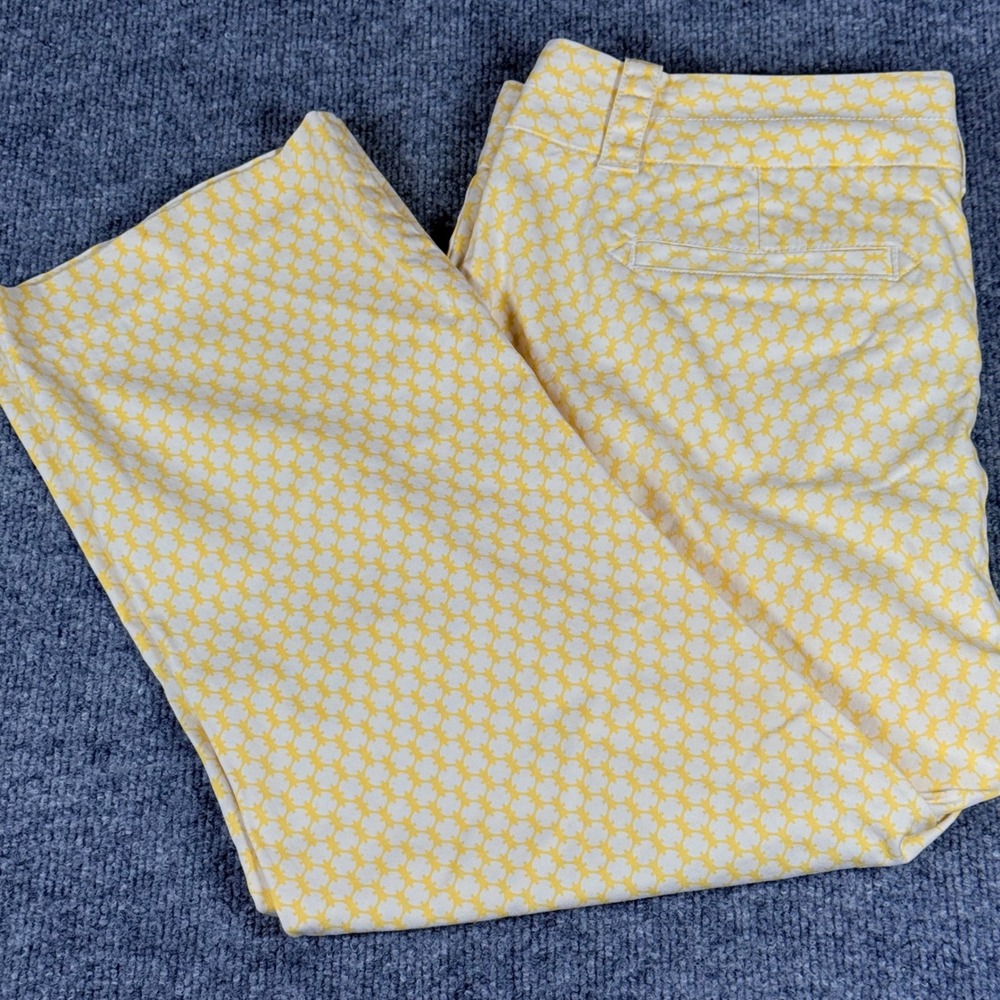 J.Crew City Fit Yellow Patterned Cropped Stretch Pants Women's Size 12